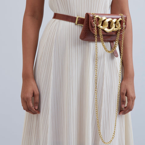 Textured Mini Chain Bag Belt - Brick Tan