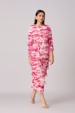 Isla Fringe Dress - Ivory & Pink