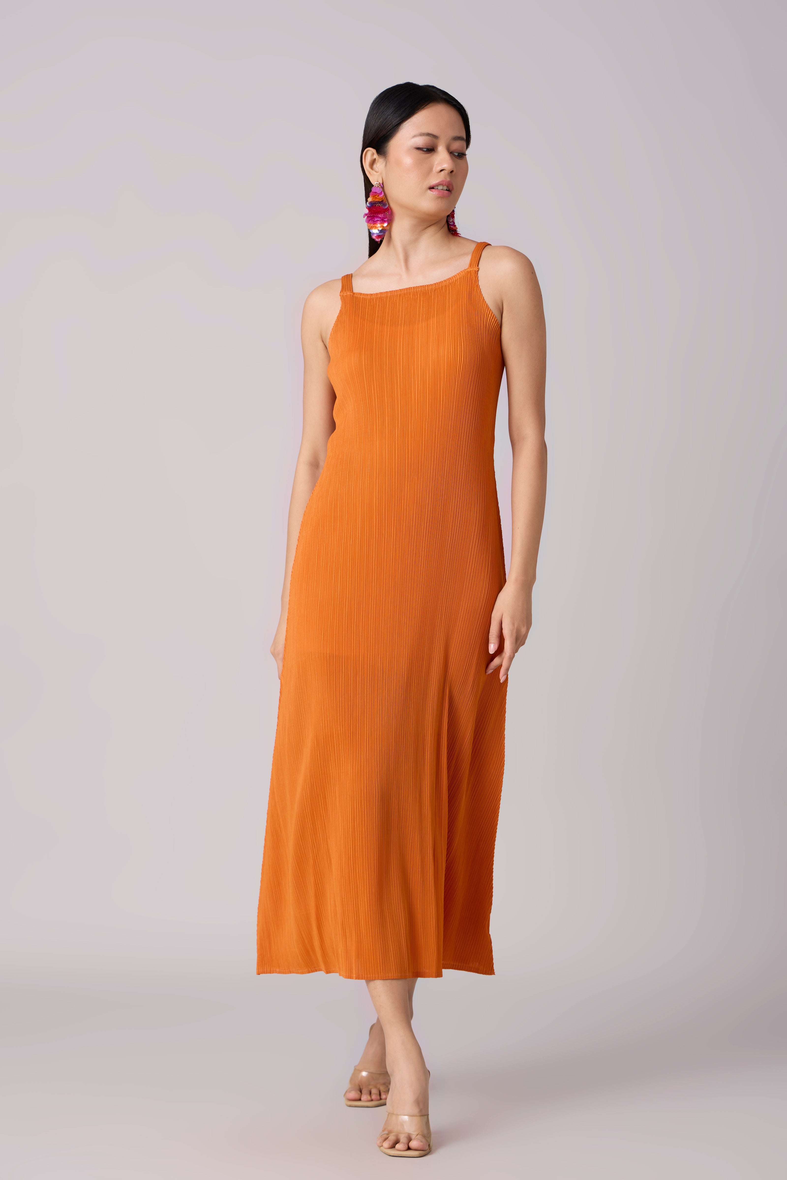 Willa Pleated Dress - Orange