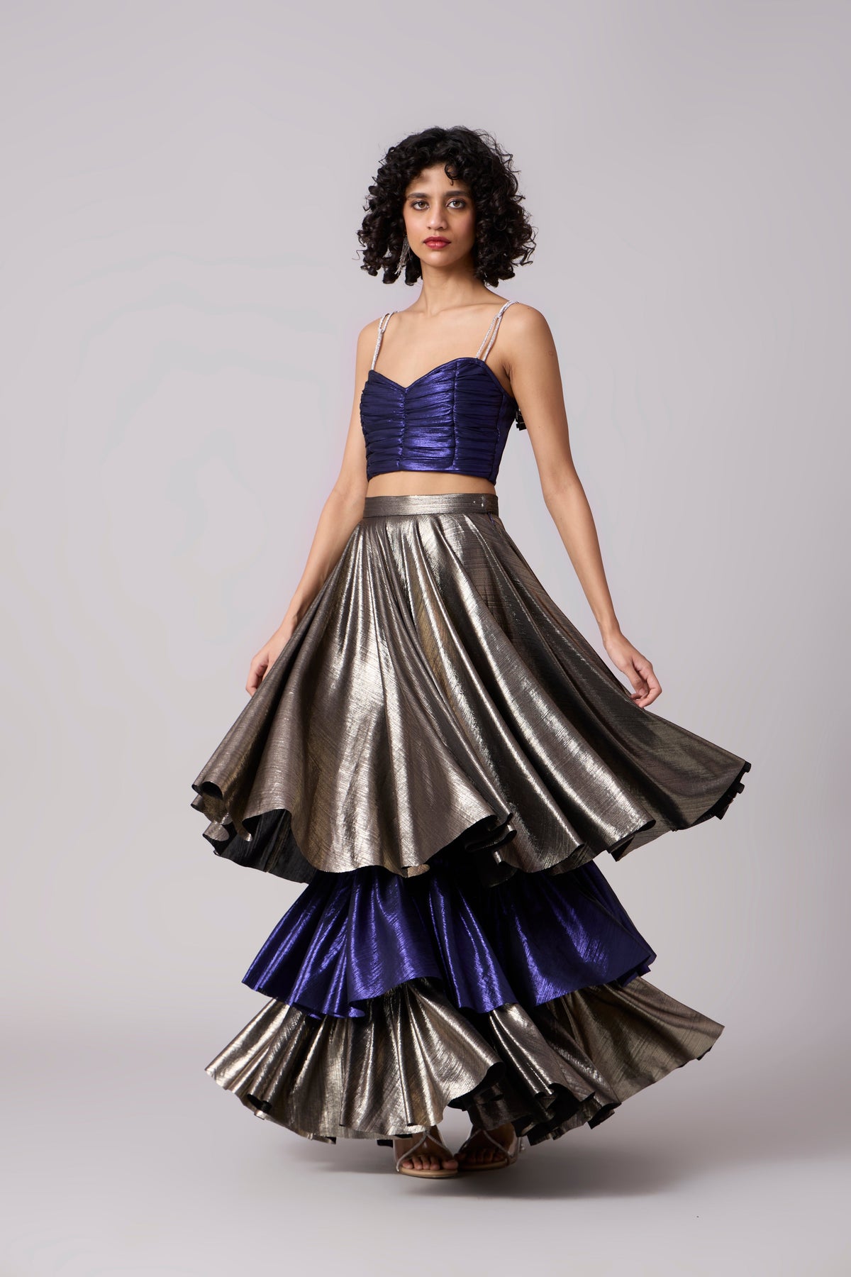 Metallic Tiered Skirt - Dark Silver