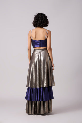 Metallic Tiered Skirt - Dark Silver