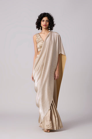 Ahilya Saree with blouse - Champagne + Silver Ash