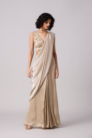 Ahilya Saree with blouse - Champagne + Silver Ash