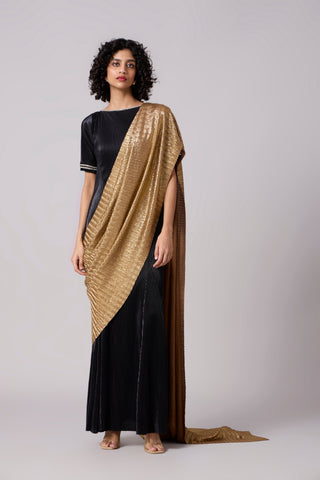 Nura Saree Gown - Black & Gold
