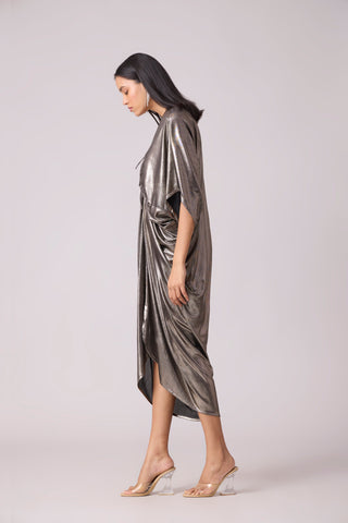 Aika Metallic Rouche Dress - Dark Silver