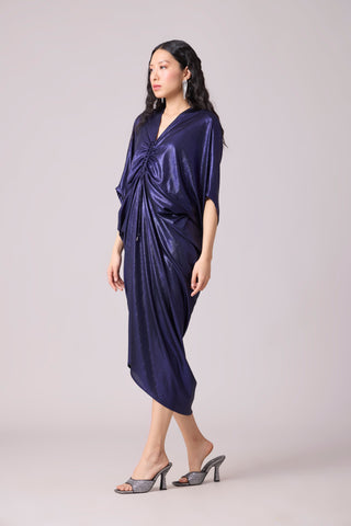 Aika Metallic Rouche Dress - Blue