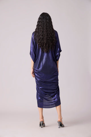 Aika Metallic Rouche Dress - Blue