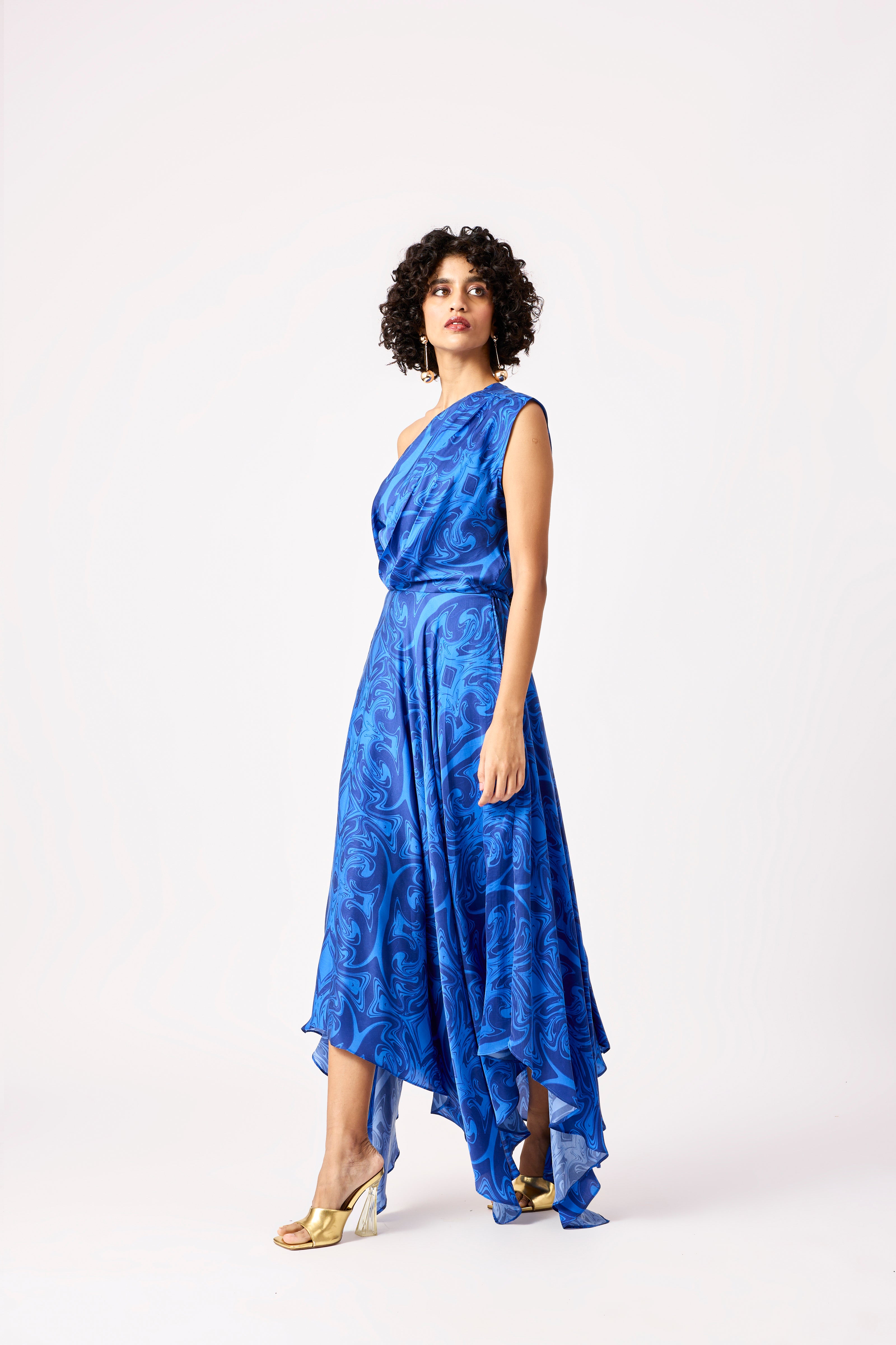 Rosalie Dress - Blue Art Deco