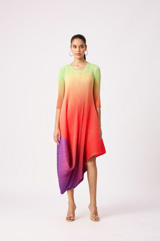 Laila Drape Dress - Ombre Lime Orange Purple