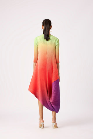 Laila Drape Dress - Ombre Lime Orange Purple