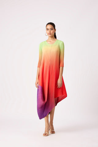 Laila Drape Dress - Ombre Lime Orange Purple