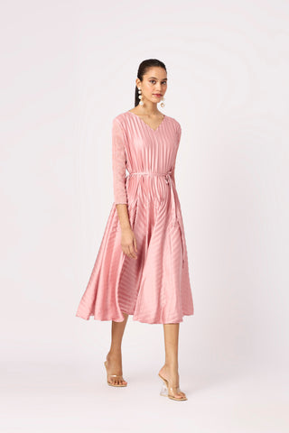 Olivia Satin Tie Waist Dress - Pale Pink