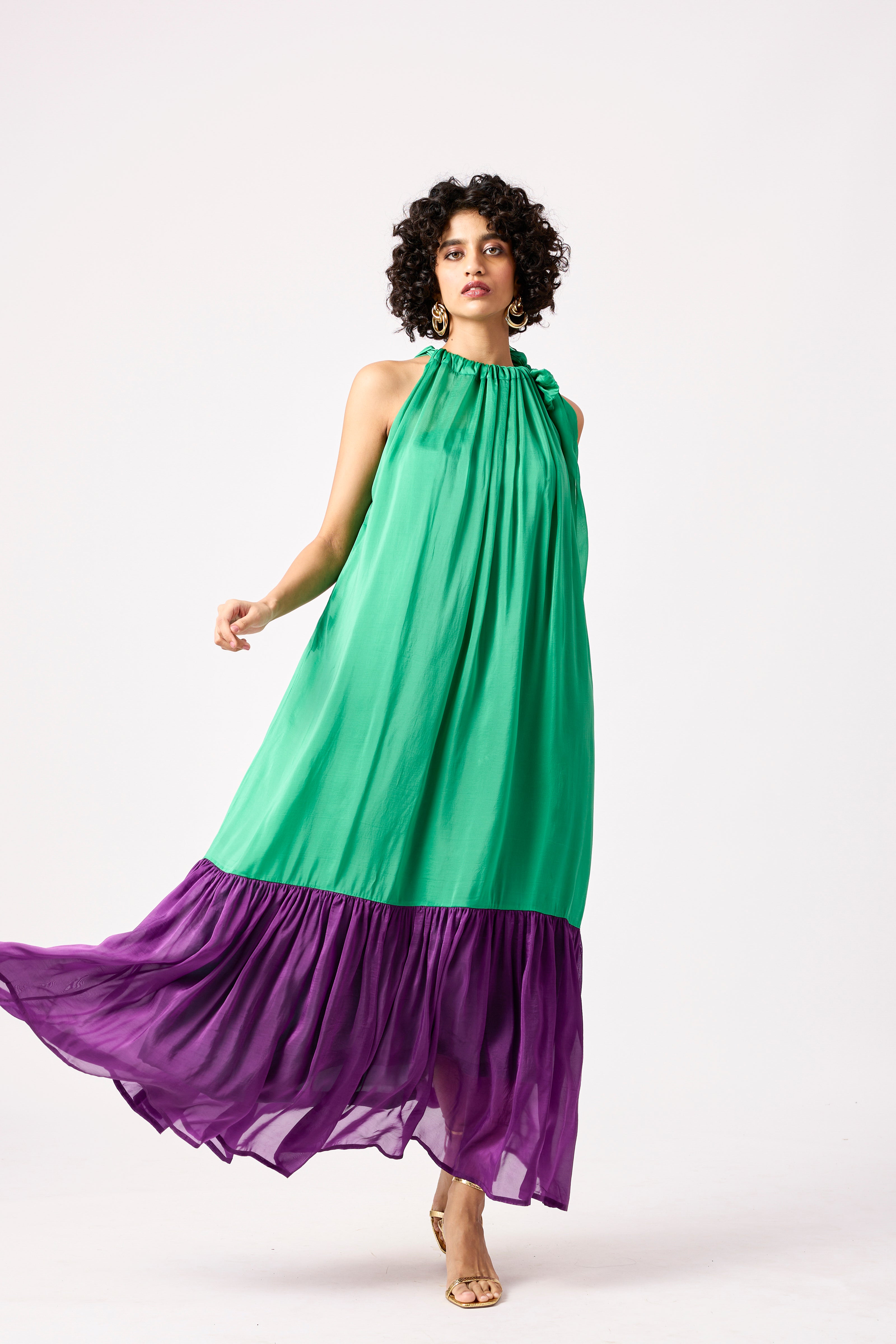Victoria Organza Dress - Bright Green & Purple