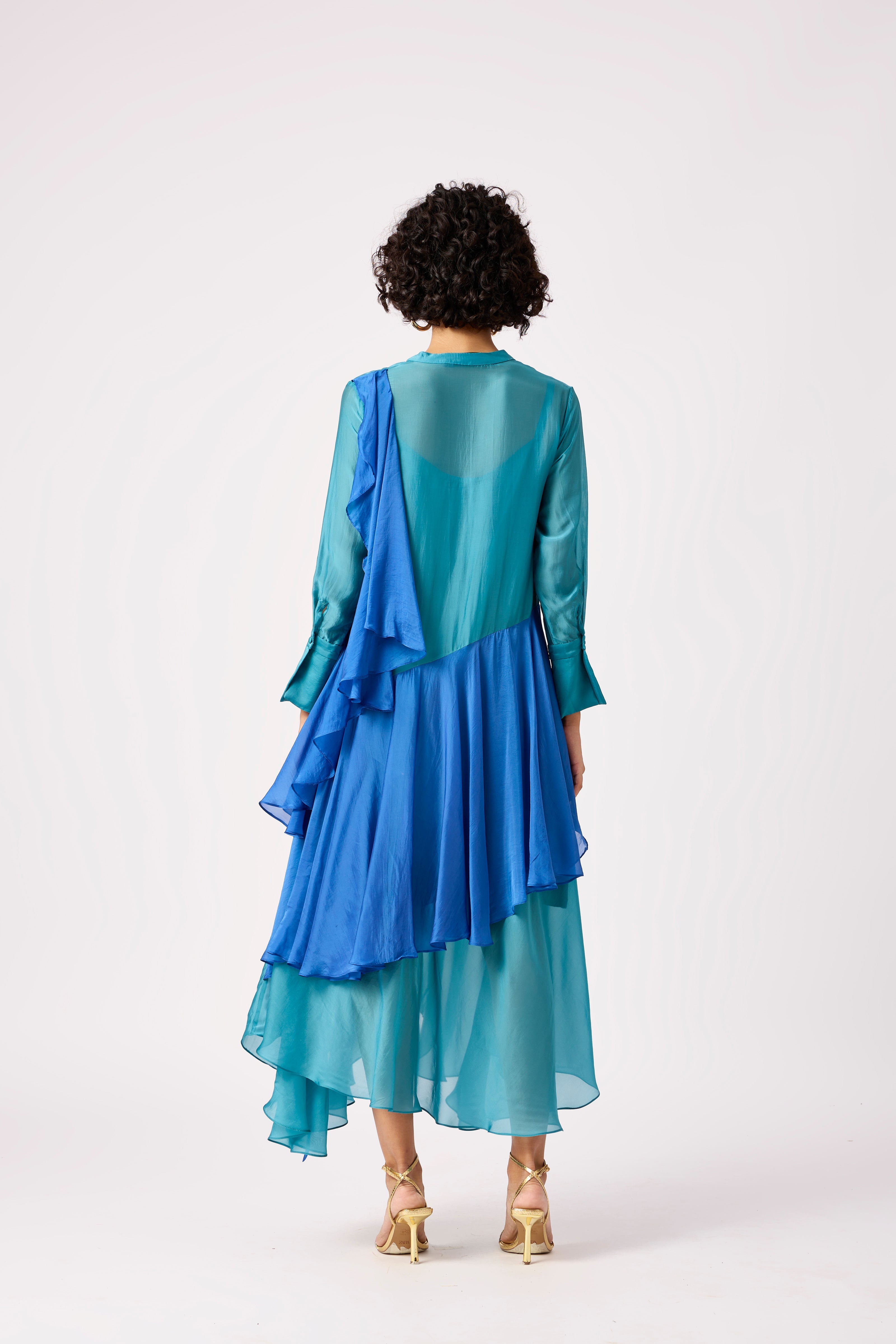 Clive Organza Shirt Dress - Turquoise & Azure Blue