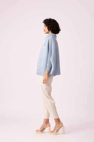 Sloane Pearled Batwing Top - Light Blue