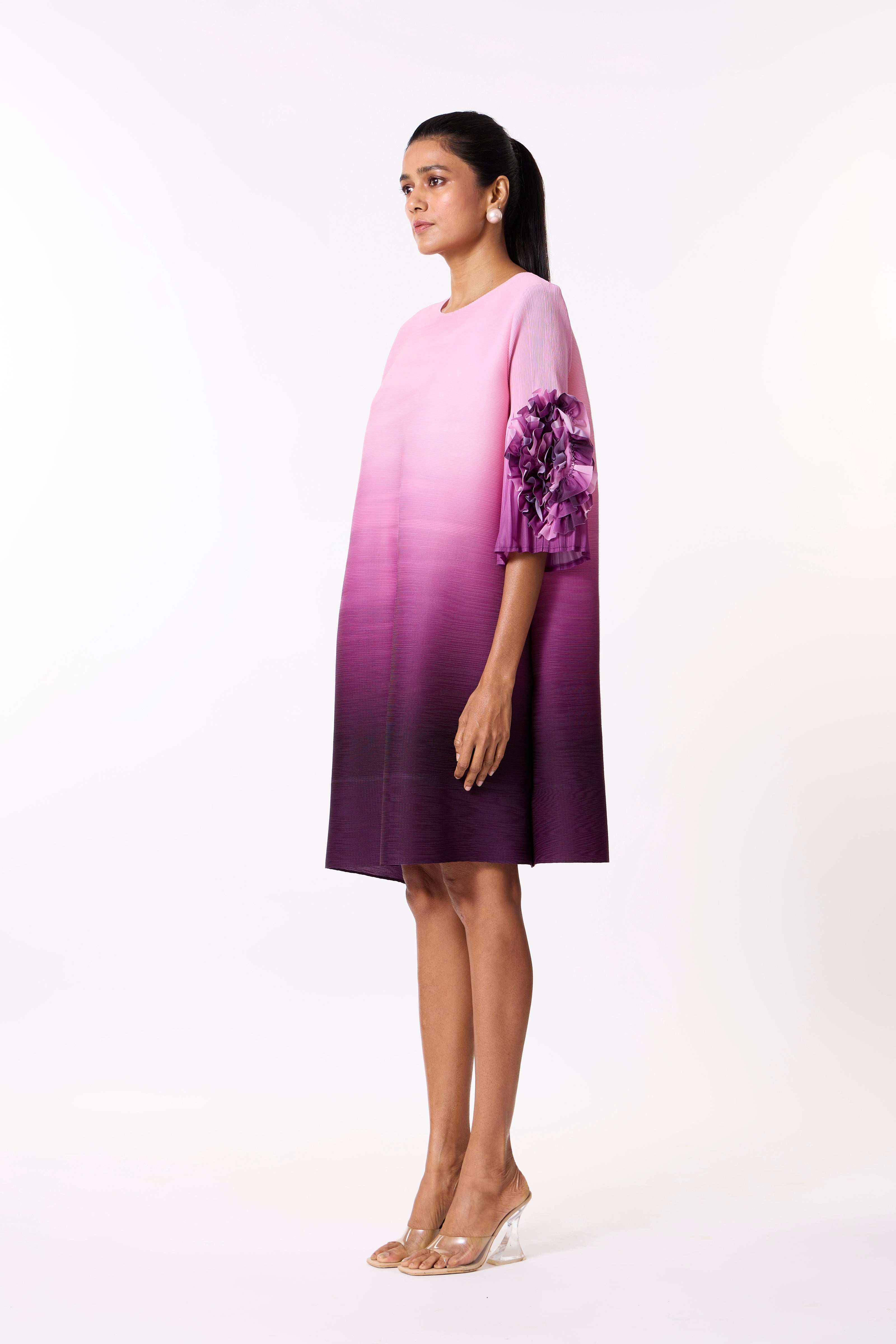 Soliel Ruffle Sleeve Ombre Dress - Purple