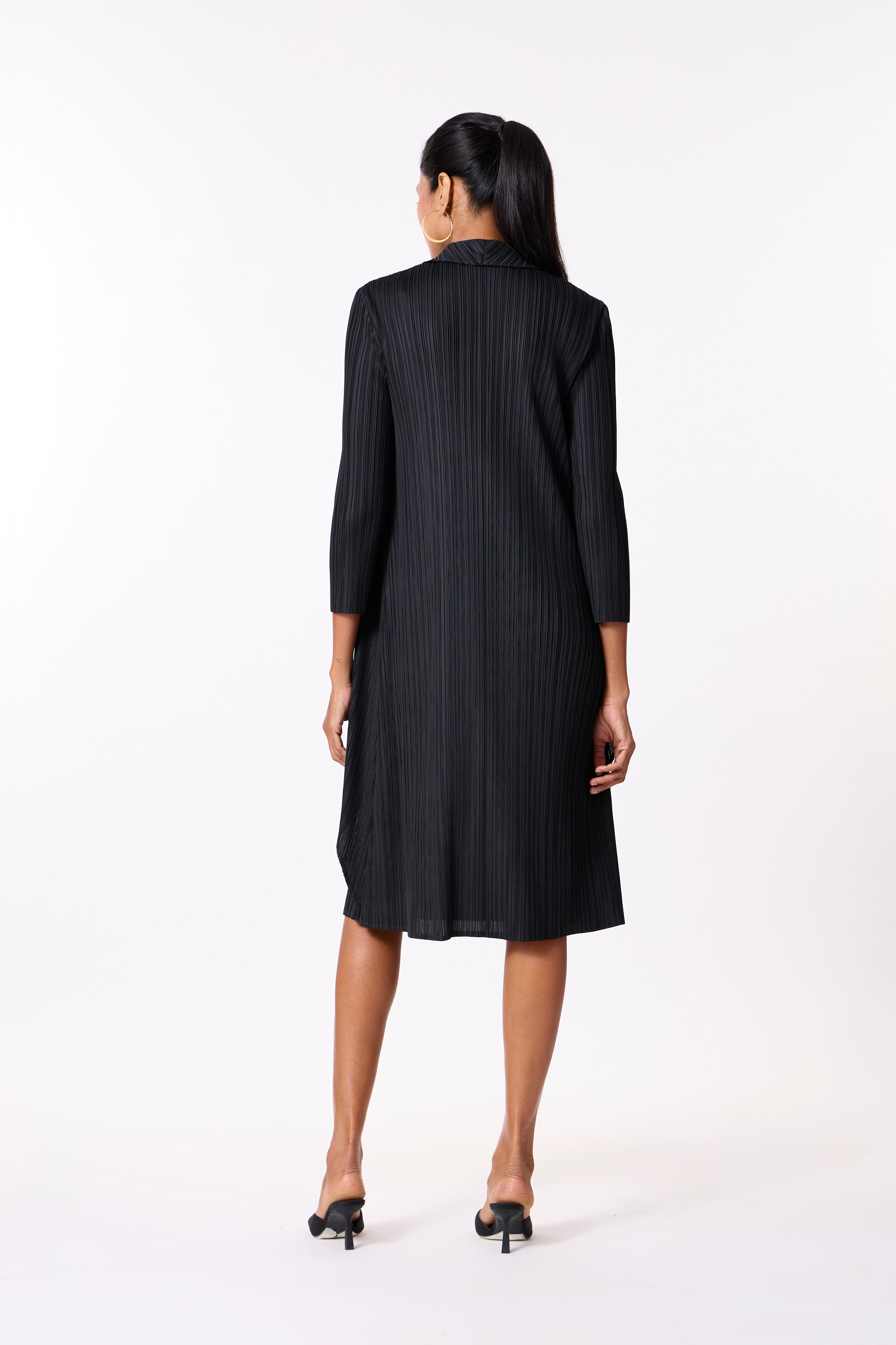 Pleated Overlay Dress - Black