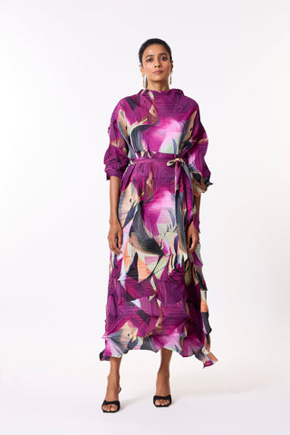 Mona Abstract Print Dress - Grape Purple
