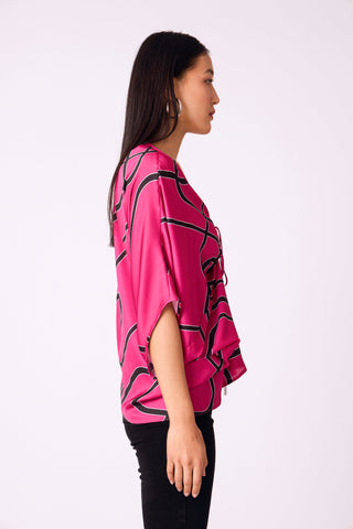 Aika Satin Print Top - Pink & Black