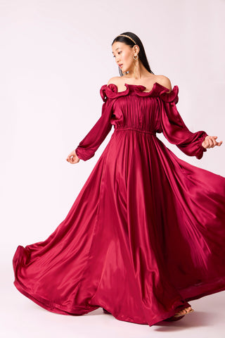Madeline Satin Maxi - Wine