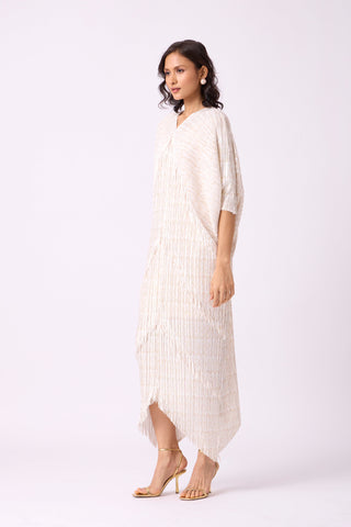 Kimono Fringe Dress - Metallic White