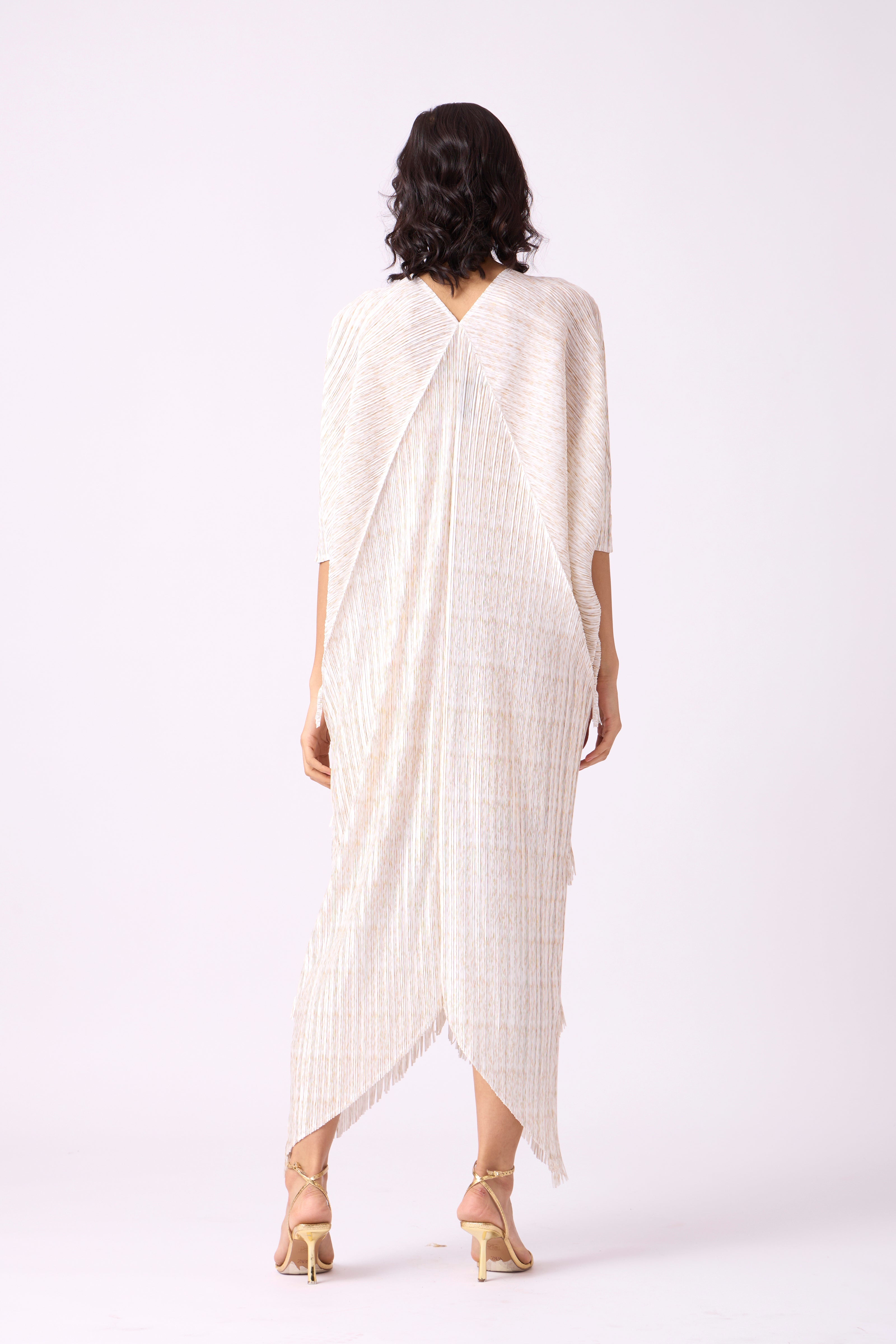 Kimono Fringe Dress - Metallic White