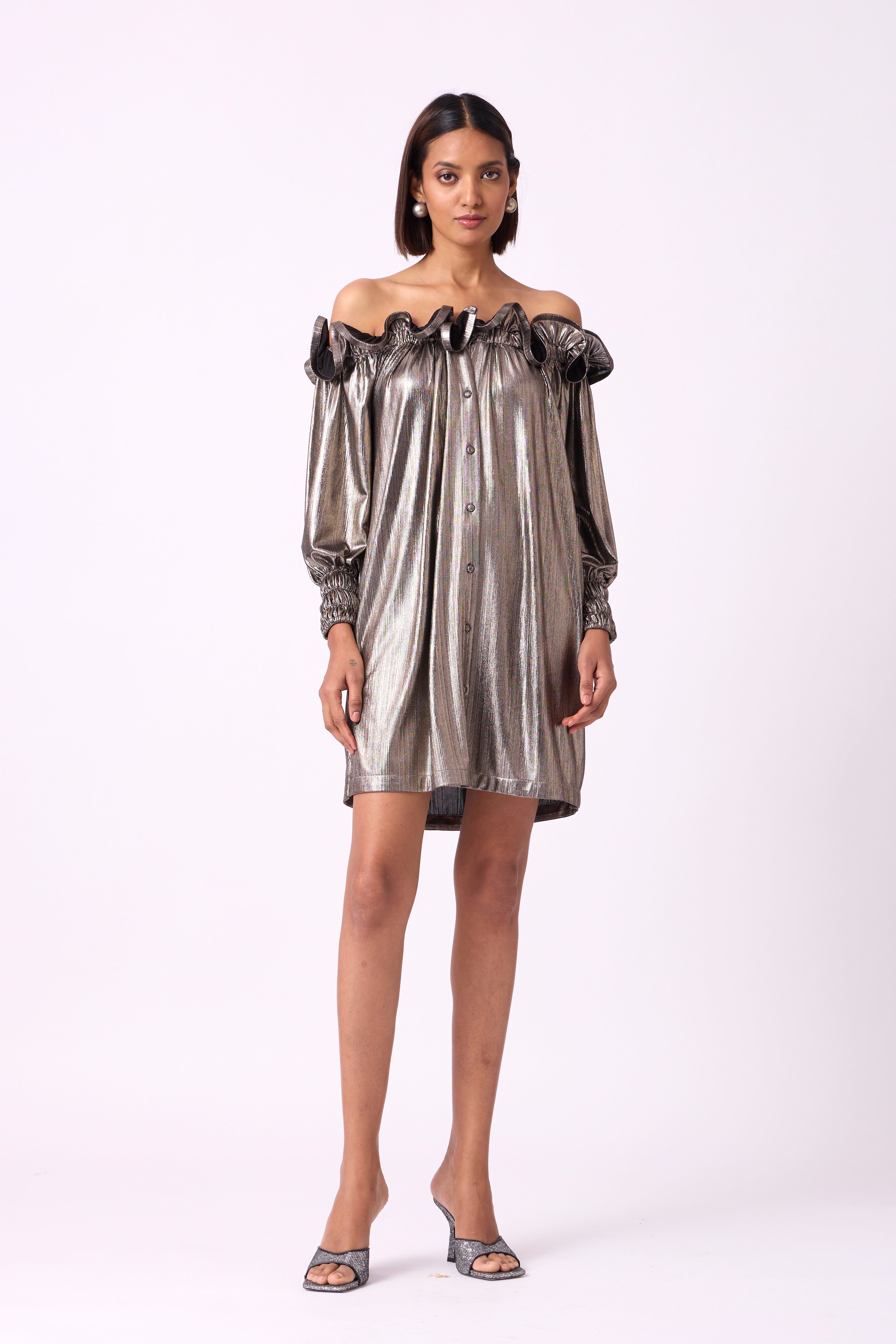 Gia Metallic Dress - Dark Silver