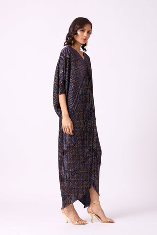 Kimono Fringe Dress - Metallic Dark Blue