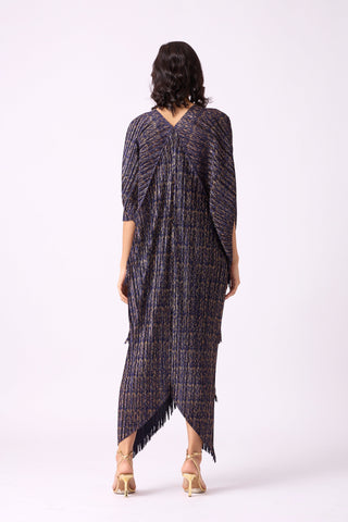 Kimono Fringe Dress - Metallic Dark Blue