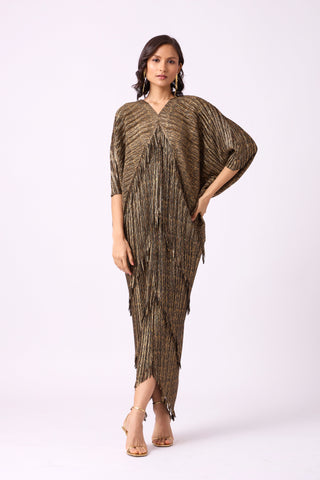 Kimono Fringe Dress - Metallic Olive