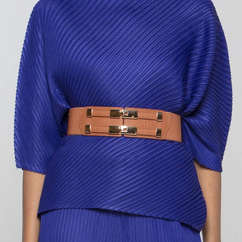 Double Clasp Elastic Belt - Tan