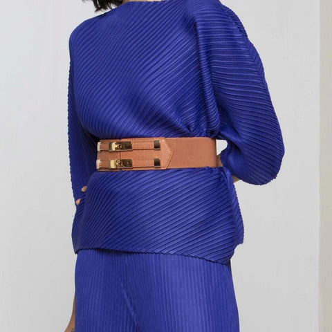 Double Clasp Elastic Belt - Tan