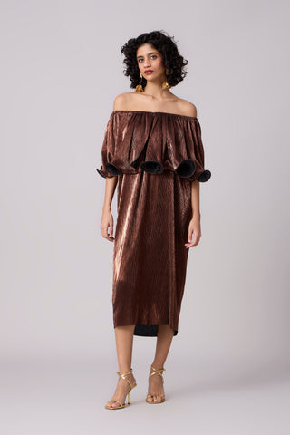 Giana Curl Dress - Micropleated Copper