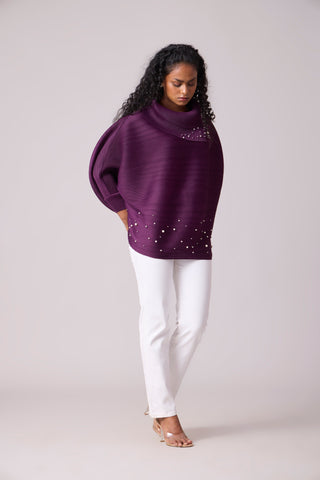 Sloane Pearled Batwing Top - Wine Purple