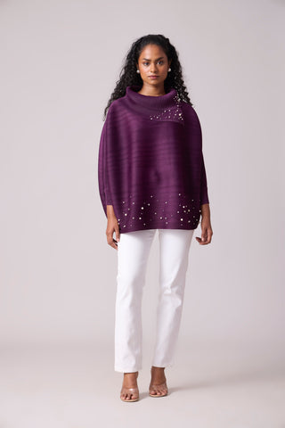 Sloane Pearled Batwing Top - Wine Purple