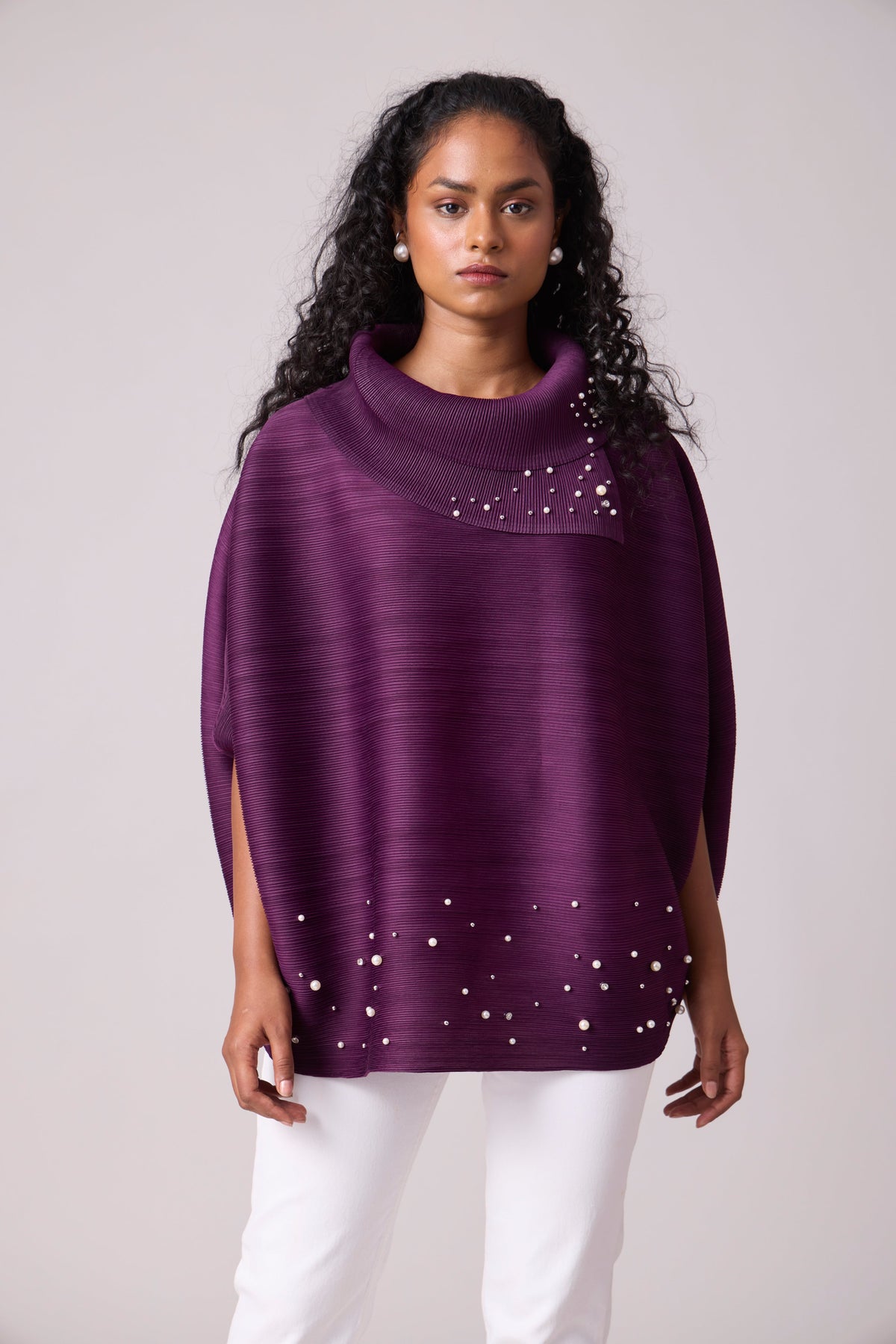 Sloane Pearled Batwing Top - Wine Purple