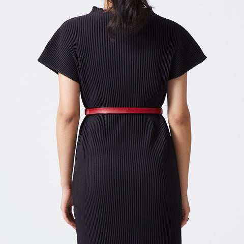 Stacked Buckle Slim Belt - Dark Red