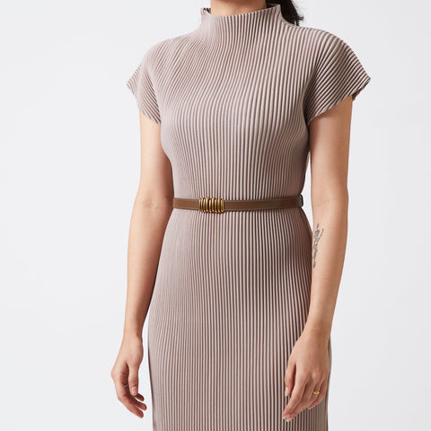 Stacked Buckle Slim Belt - Mocha Brown