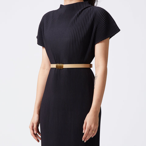 Stacked Buckle Slim Belt - Nude Beige