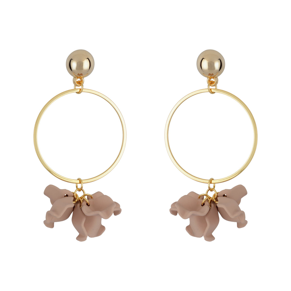 Suspended Gold Ring Petal Earrings - Nude