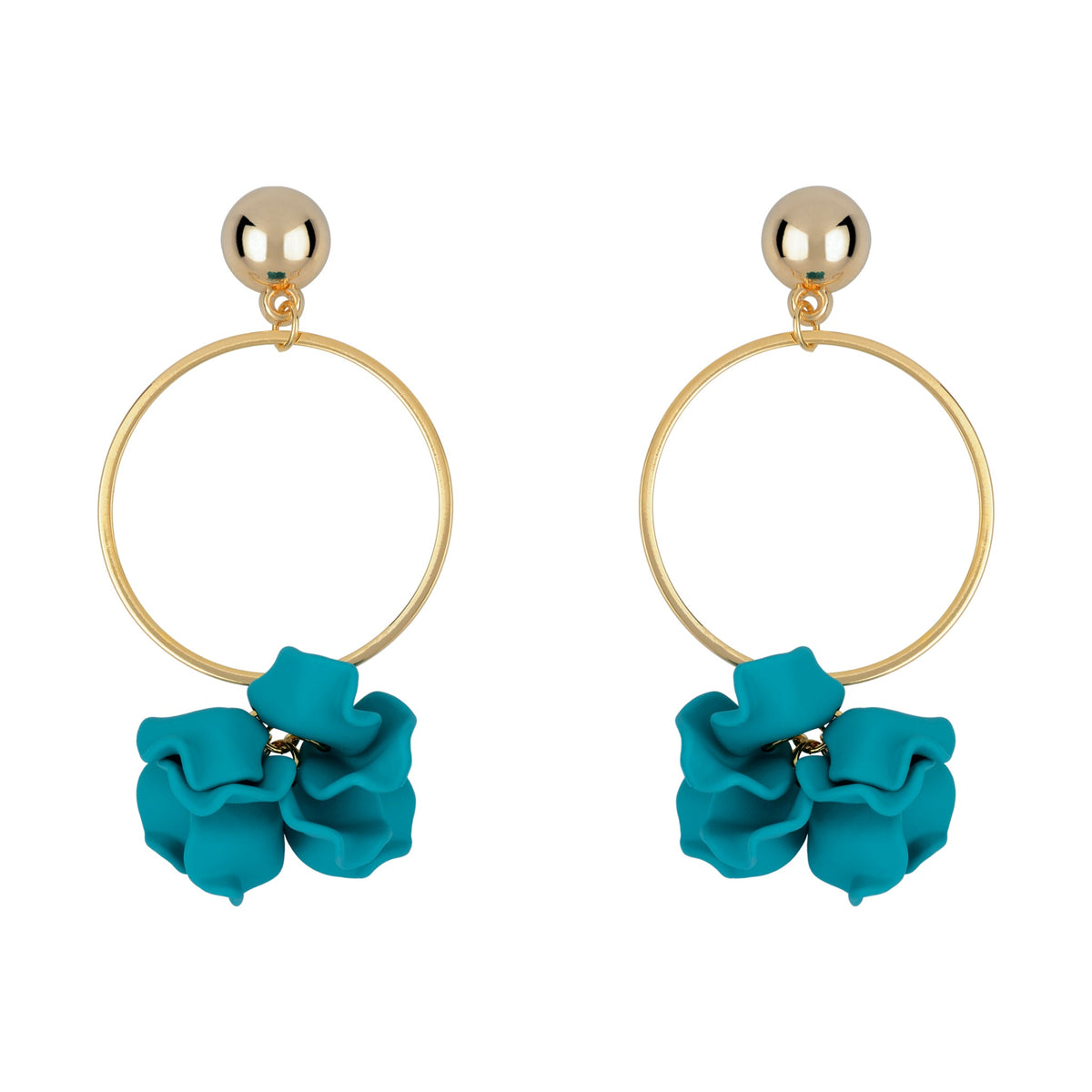 Suspended Gold Ring Petal Earrings - Turquoise