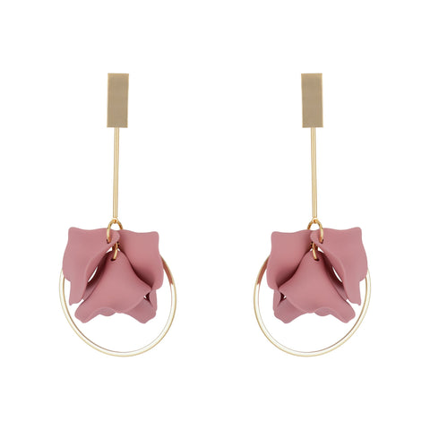 Suspended Pendulum Petal Earrings - Ash Pink
