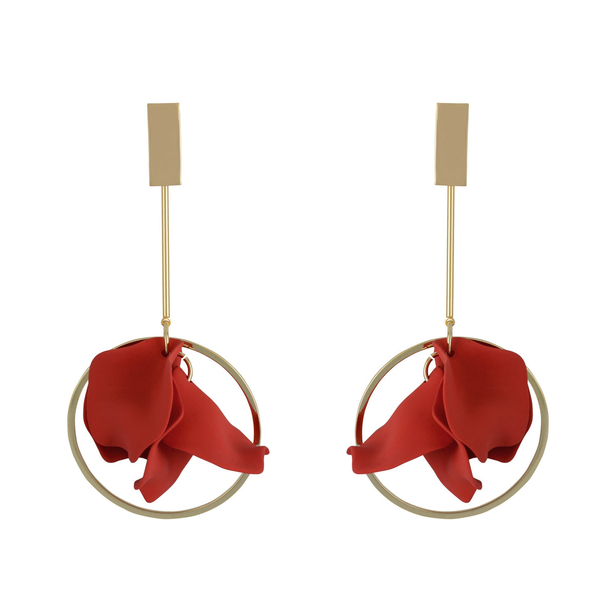 Suspended Pendulum Petal Earrings - Scarlet