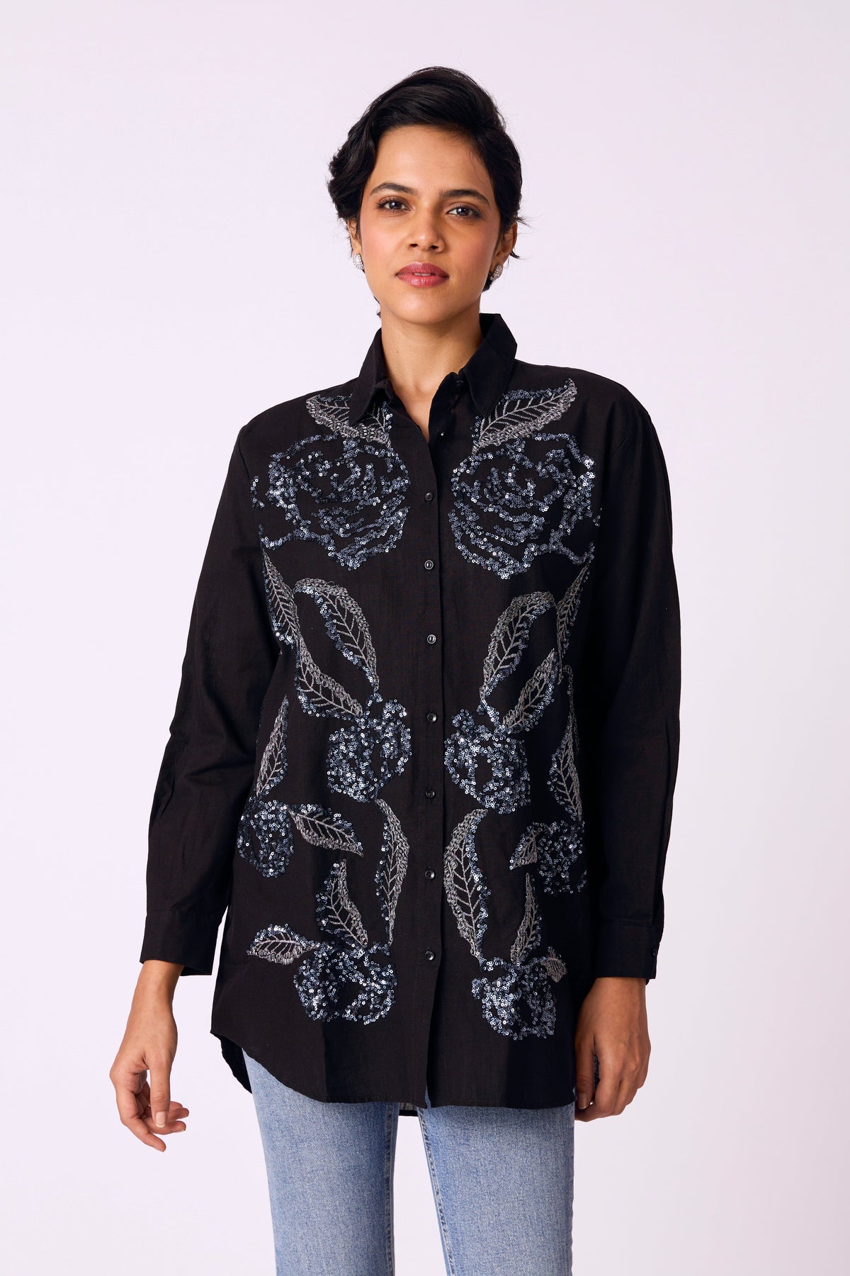 Tahira Embroidered Shirt - Black