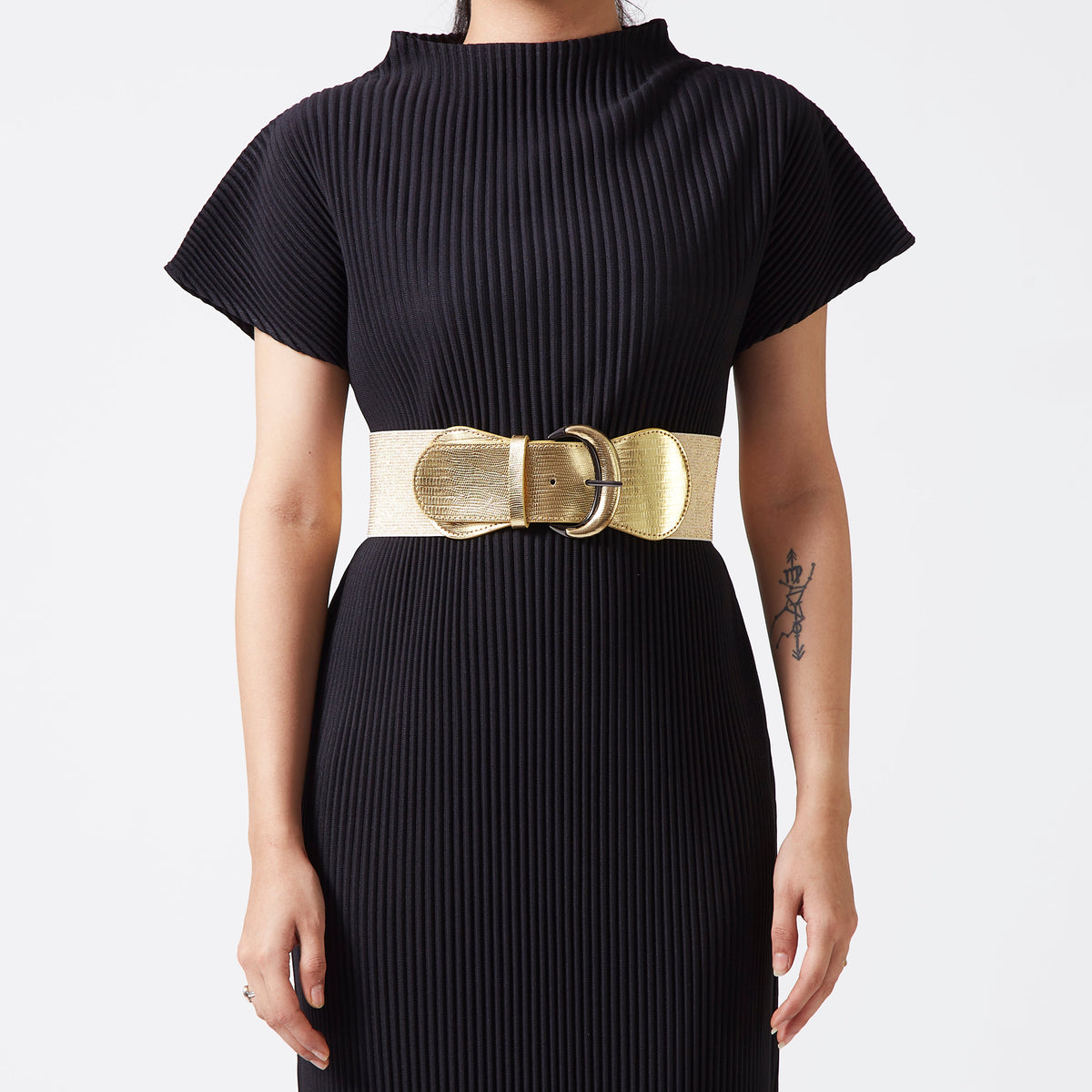 Texture Faux Leather Belt - Gold - S
