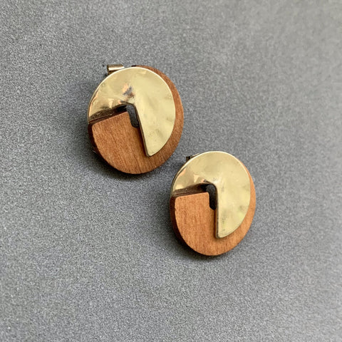 Wood & Gold Metal Small Studs