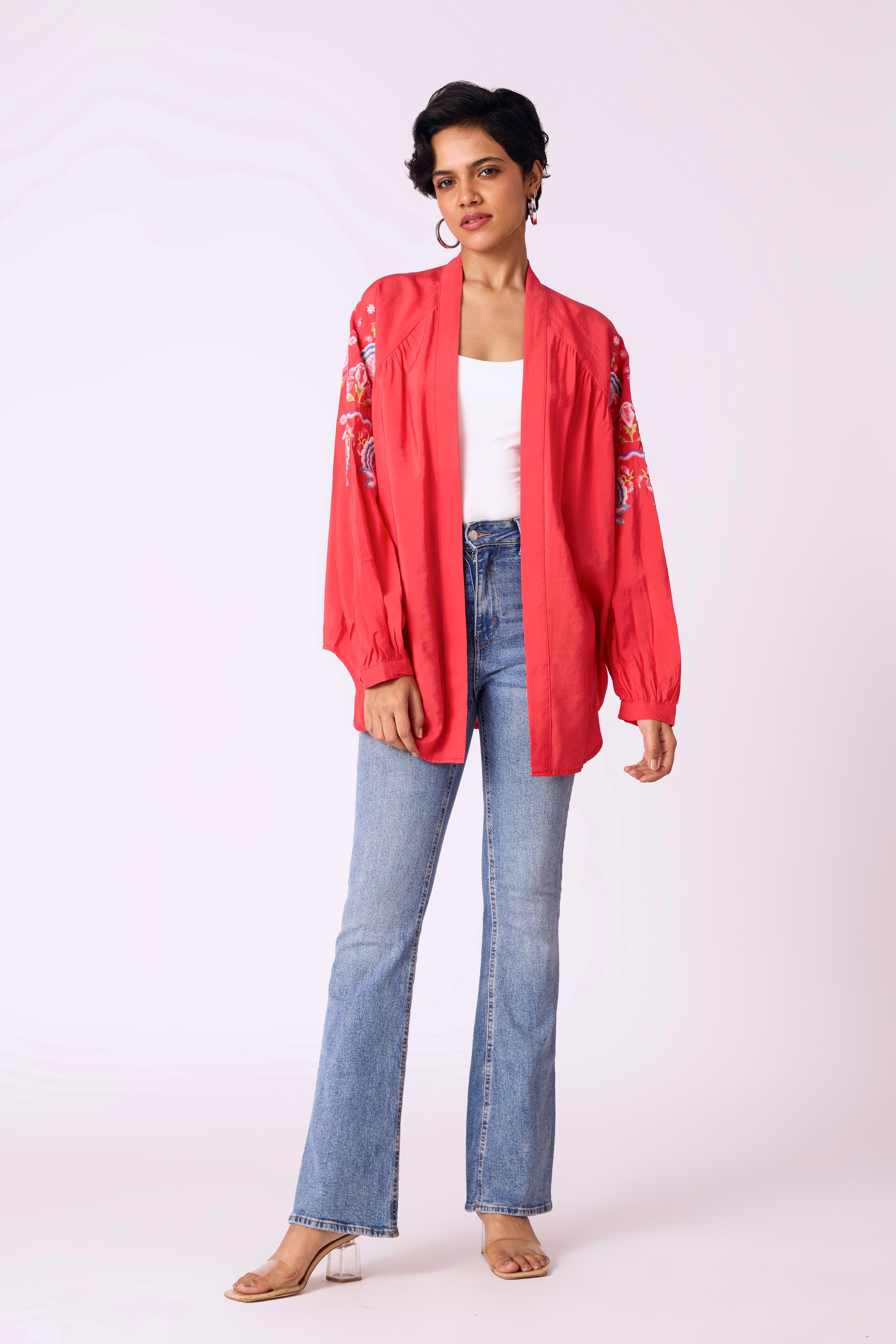 Yara Embroidered Overlay - Coral Red