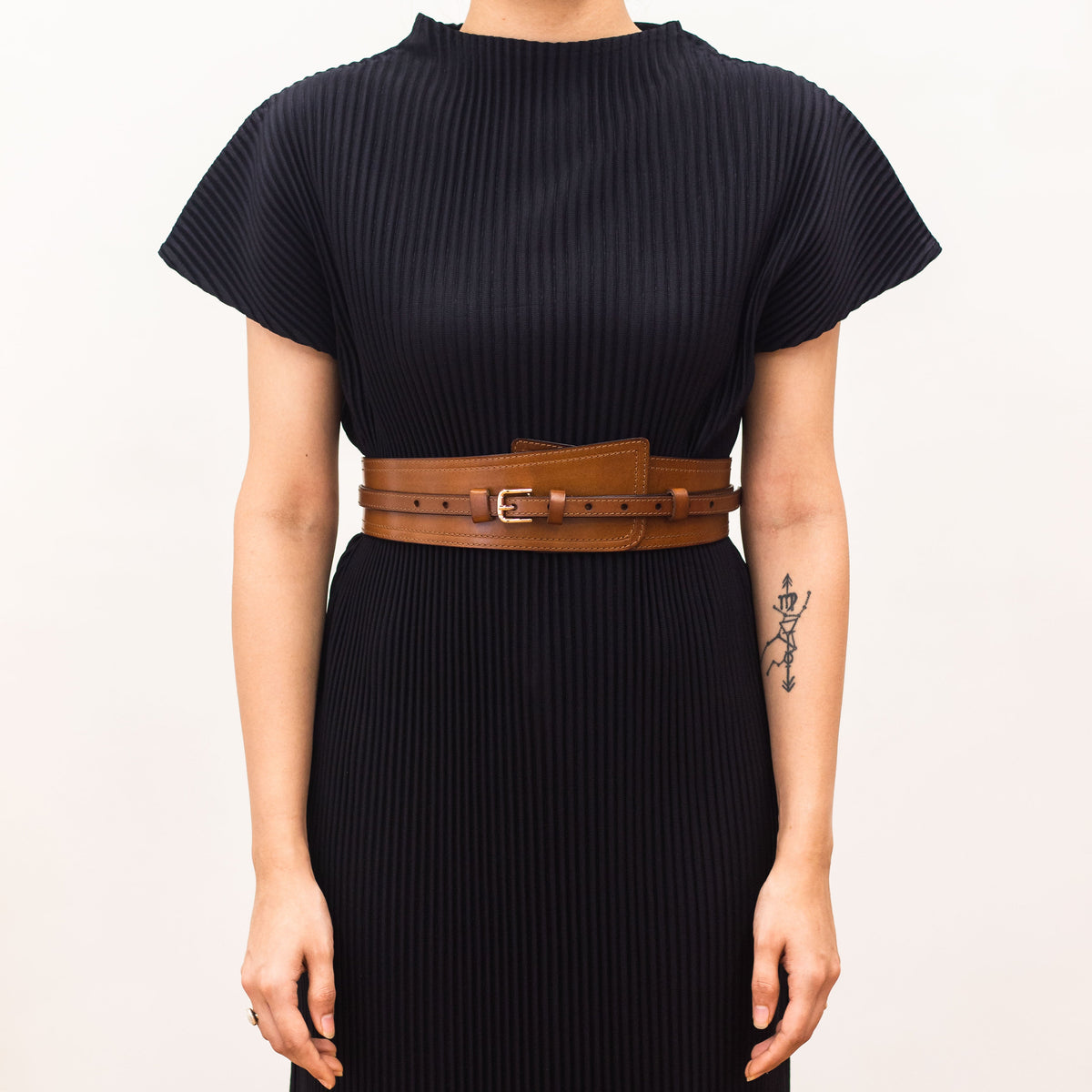 Leather Single Buckle Belt - Brown - 8 cm wide