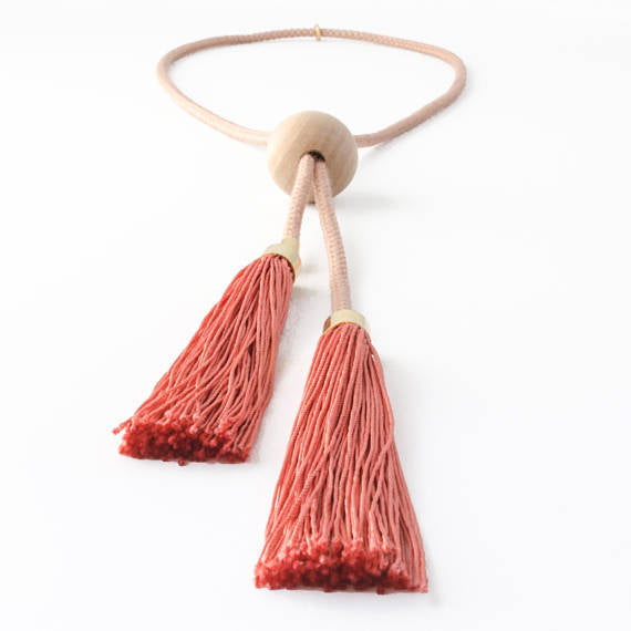 Double Tassel Bead Necklace - Clay Pink
